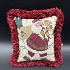 Vintage Christmas Tapestry Santa Clause Fringe Mini Throw Pillow